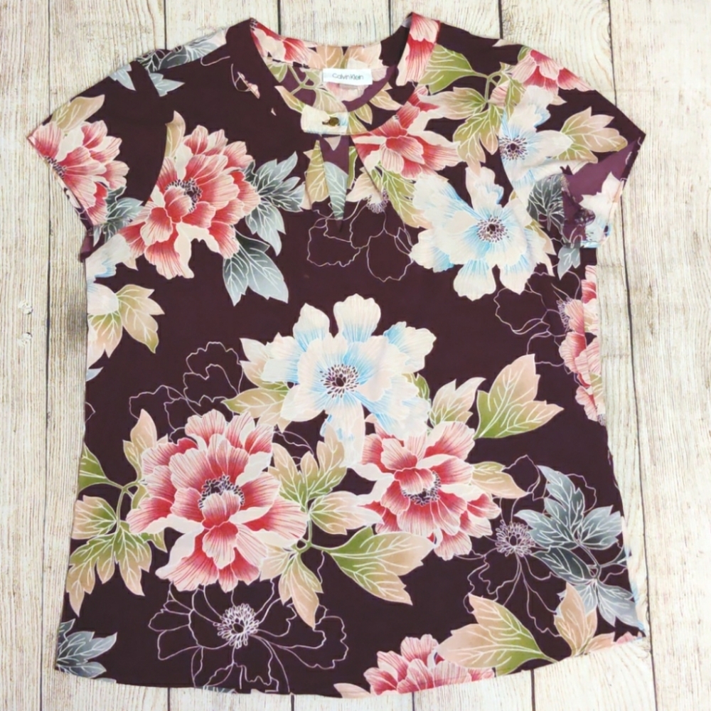 Calvin Klein Short Sleeve Floral Blouse